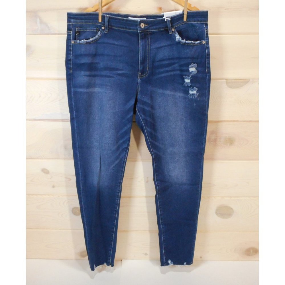 Kancan Plus Size 3XL Gemma High Rise Ankle Skinny Distressed Blue Jeans NWT